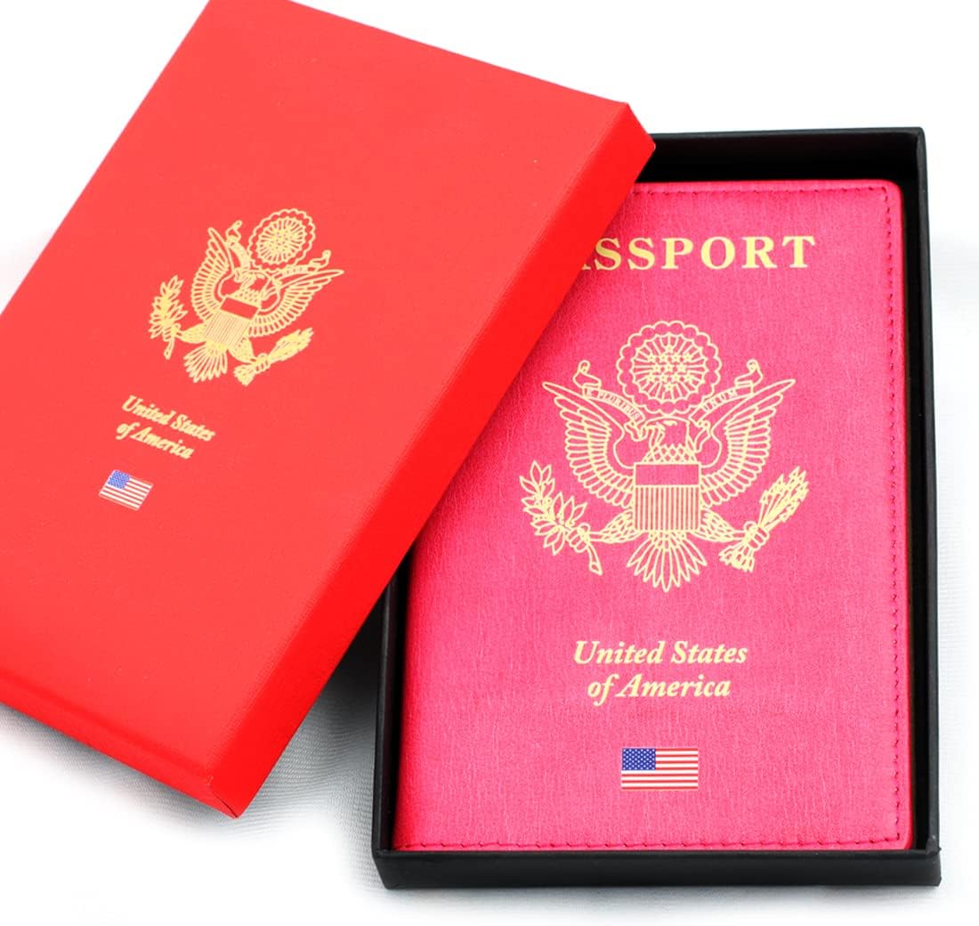 Leather Passport and Credit Card Holder RFID Blocking Bifold Travel Wallet … (USA_PINK)