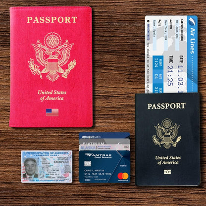 Leather Passport and Credit Card Holder RFID Blocking Bifold Travel Wallet … (USA_PINK)