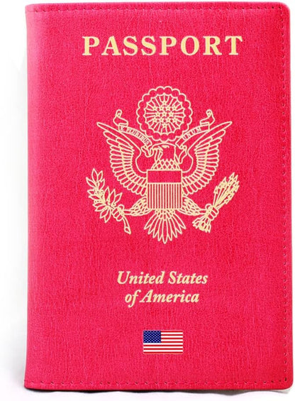 Leather Passport and Credit Card Holder RFID Blocking Bifold Travel Wallet … (USA_PINK)