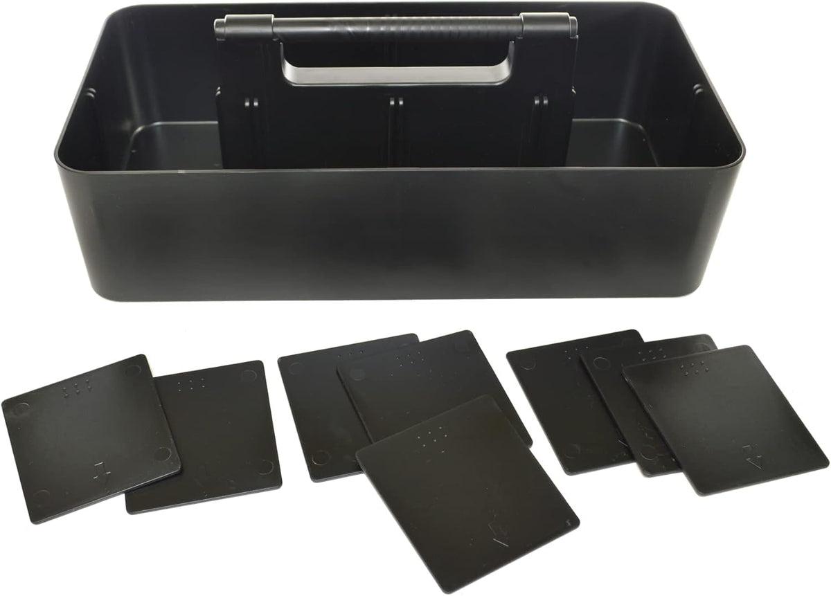 New Plastic Portable Makeup Organizer Caddy Tote Divided Basket Bin with Handle, for Bathroom Storage - Holds Blush Makeup Brushes, Eyeshadow Palette, Lipstick - Extra Large Made In USA (Black)