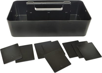 New Plastic Portable Makeup Organizer Caddy Tote Divided Basket Bin with Handle, for Bathroom Storage - Holds Blush Makeup Brushes, Eyeshadow Palette, Lipstick - Extra Large Made In USA (Black)