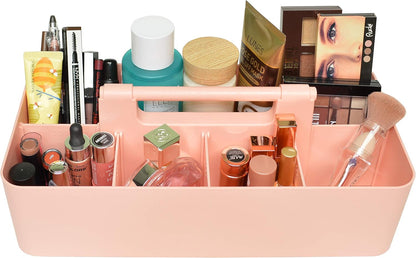 New Plastic Portable Makeup Organizer Caddy Tote Divided Basket Bin with Handle, for Bathroom Storage - Holds Blush Makeup Brushes, Eyeshadow Palette, Lipstick - Extra Large Made In USA (Black)