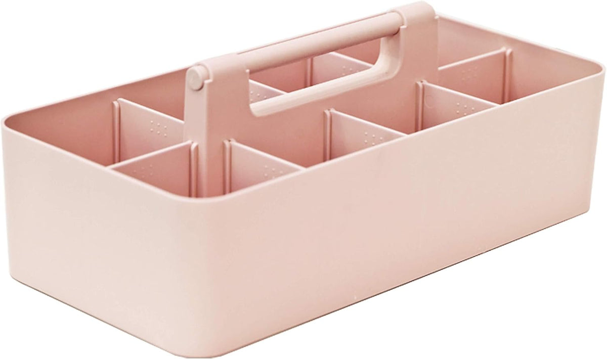 New Plastic Portable Makeup Organizer Caddy Tote Divided Basket Bin with Handle, for Bathroom Storage - Holds Blush Makeup Brushes, Eyeshadow Palette, Lipstick - Extra Large Made In USA (Black)