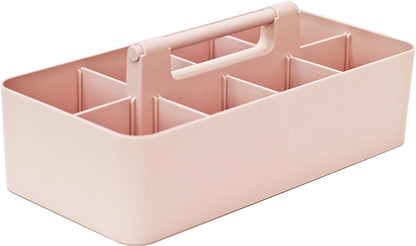 New Plastic Portable Makeup Organizer Caddy Tote Divided Basket Bin with Handle, for Bathroom Storage - Holds Blush Makeup Brushes, Eyeshadow Palette, Lipstick - Extra Large Made In USA (Black)
