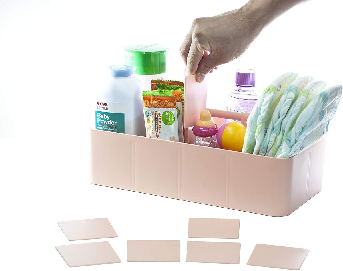 New Plastic Portable Makeup Organizer Caddy Tote Divided Basket Bin with Handle, for Bathroom Storage - Holds Blush Makeup Brushes, Eyeshadow Palette, Lipstick - Extra Large Made In USA (Black)
