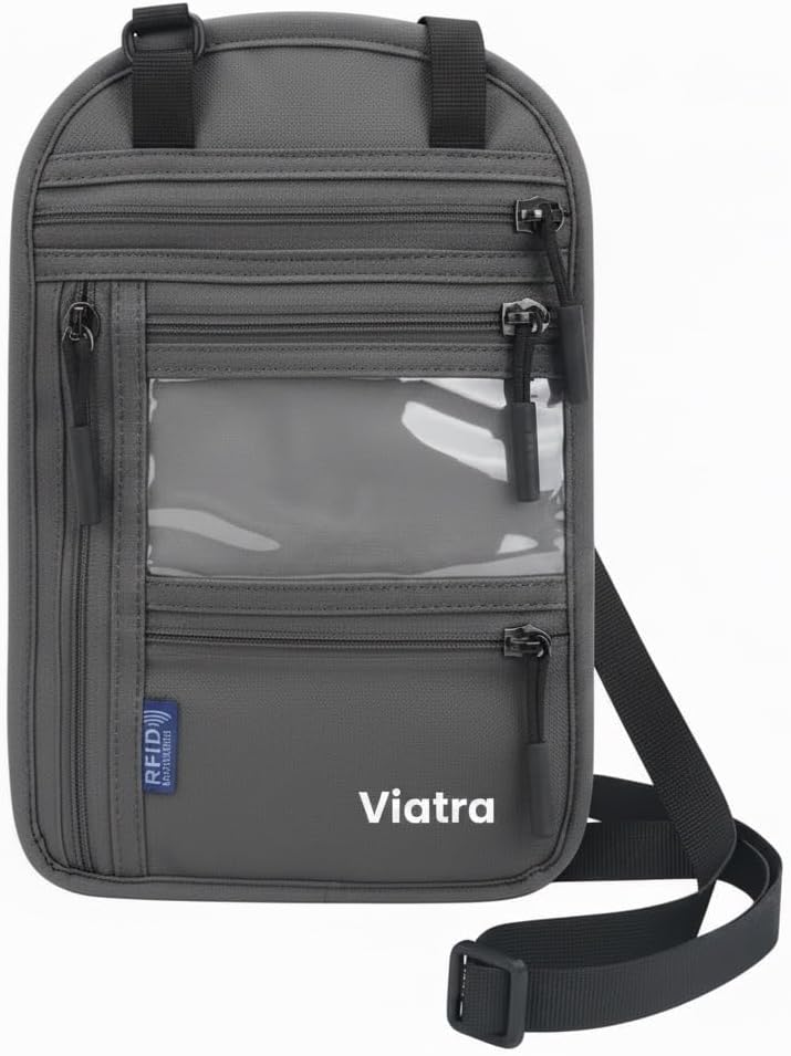 Neck Travel Wallet with RFID Blocking, Passport Holder, Slim, Lightweight, 5 Pockets, Easy to Conceal (Black)