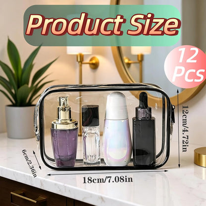 12 Pack Clear Makeup Bags, TSA Approved Toiletry Bags, Waterproof PVC Cosmetic Pouches with Sturdy Zippers, Travel Organizer Cases for Vacation Bathroom & Carry-On(Medium)