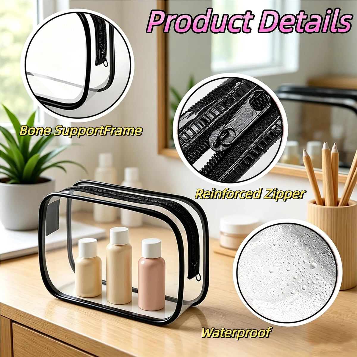12 Pack Clear Makeup Bags, TSA Approved Toiletry Bags, Waterproof PVC Cosmetic Pouches with Sturdy Zippers, Travel Organizer Cases for Vacation Bathroom & Carry-On(Medium)