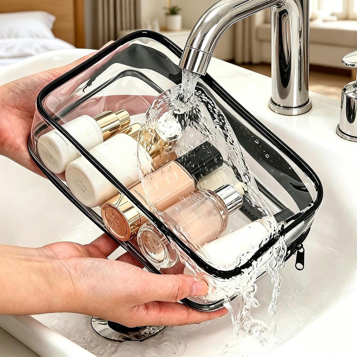 12 Pack Clear Makeup Bags, TSA Approved Toiletry Bags, Waterproof PVC Cosmetic Pouches with Sturdy Zippers, Travel Organizer Cases for Vacation Bathroom & Carry-On(Medium)