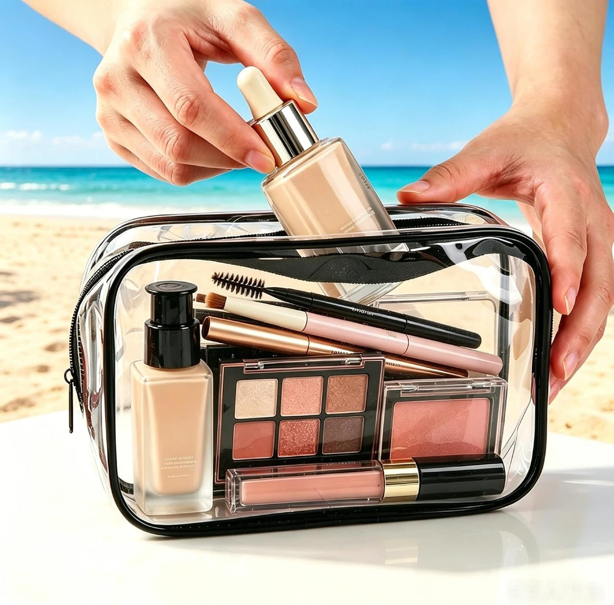 12 Pack Clear Makeup Bags, TSA Approved Toiletry Bags, Waterproof PVC Cosmetic Pouches with Sturdy Zippers, Travel Organizer Cases for Vacation Bathroom & Carry-On(Medium)