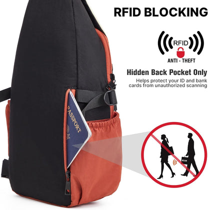 RFID Blocking Sling Bag for Men Women, Crossbody Bags Hiking Travel | Lightweight Water-repellent Nylon Sling Bag, Strap Phone Holder, Quick-release Buckle, Dark Green