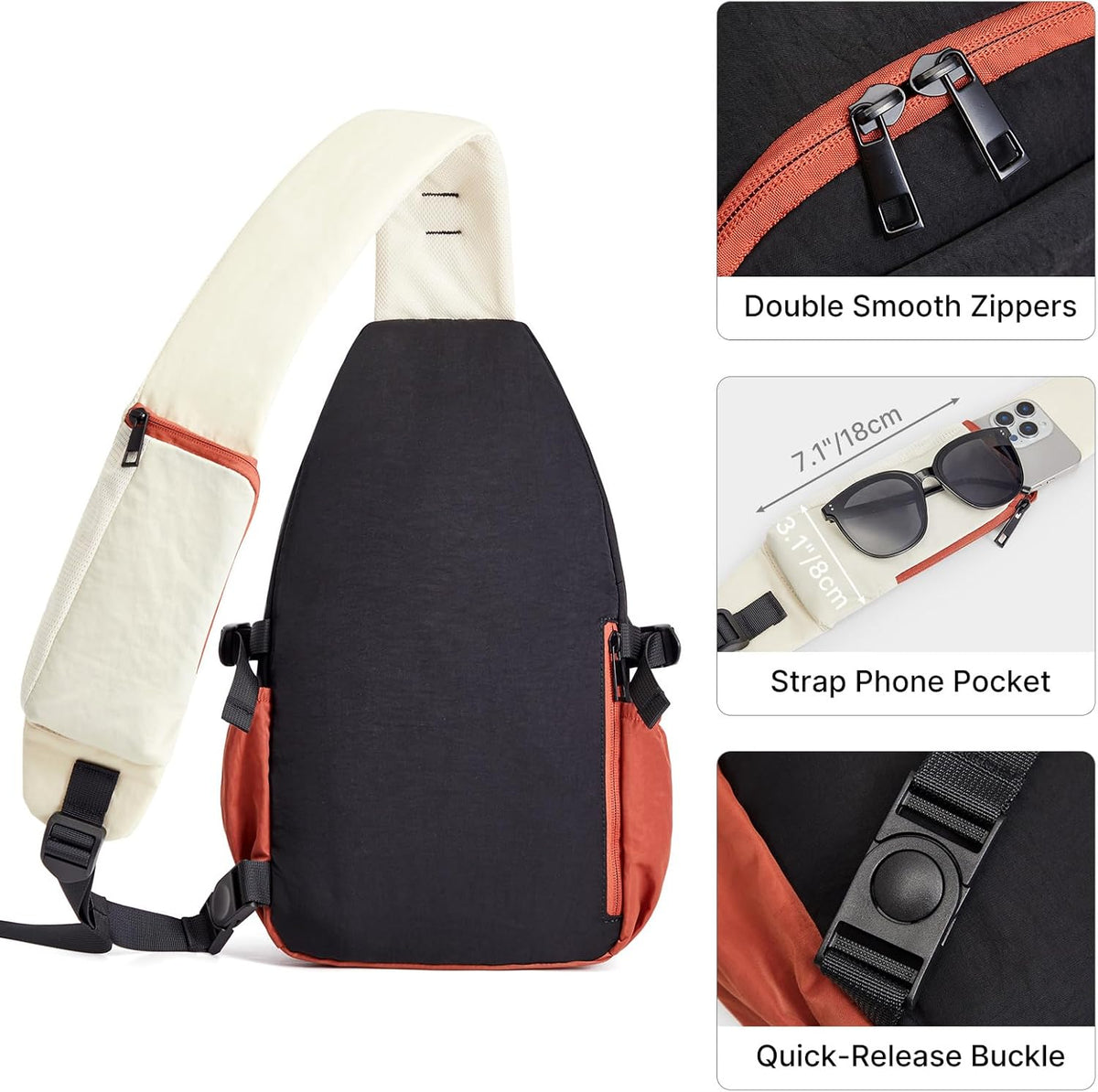 RFID Blocking Sling Bag for Men Women, Crossbody Bags Hiking Travel | Lightweight Water-repellent Nylon Sling Bag, Strap Phone Holder, Quick-release Buckle, Dark Green