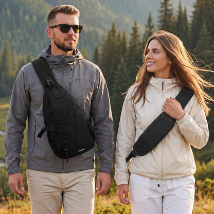 RFID Blocking Sling Bag for Men Women, Crossbody Bags Hiking Travel | Lightweight Water-repellent Nylon Sling Bag, Strap Phone Holder, Quick-release Buckle, Dark Green
