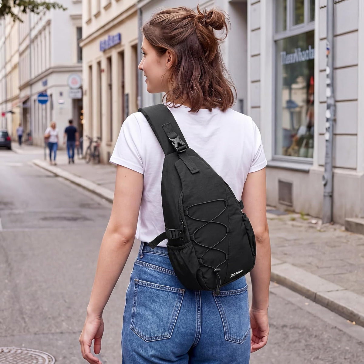 RFID Blocking Sling Bag for Men Women, Crossbody Bags Hiking Travel | Lightweight Water-repellent Nylon Sling Bag, Strap Phone Holder, Quick-release Buckle, Dark Green