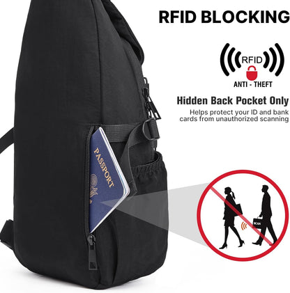 RFID Blocking Sling Bag for Men Women, Crossbody Bags Hiking Travel | Lightweight Water-repellent Nylon Sling Bag, Strap Phone Holder, Quick-release Buckle, Dark Green