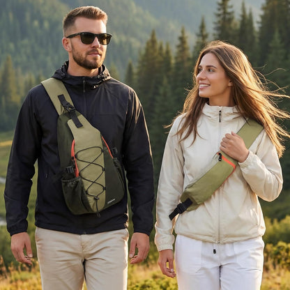 RFID Blocking Sling Bag for Men Women, Crossbody Bags Hiking Travel | Lightweight Water-repellent Nylon Sling Bag, Strap Phone Holder, Quick-release Buckle, Dark Green