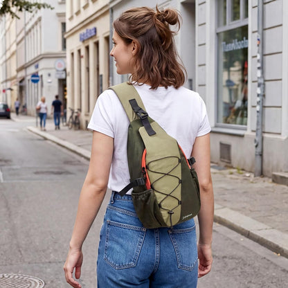RFID Blocking Sling Bag for Men Women, Crossbody Bags Hiking Travel | Lightweight Water-repellent Nylon Sling Bag, Strap Phone Holder, Quick-release Buckle, Dark Green