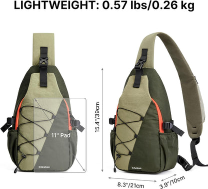 RFID Blocking Sling Bag for Men Women, Crossbody Bags Hiking Travel | Lightweight Water-repellent Nylon Sling Bag, Strap Phone Holder, Quick-release Buckle, Dark Green