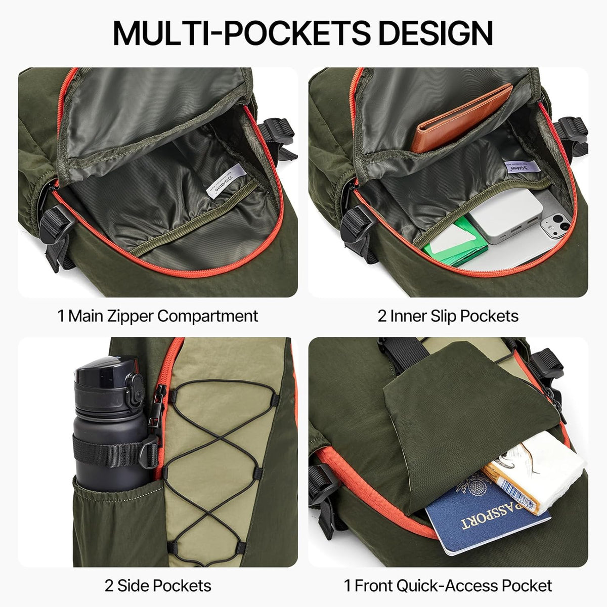 RFID Blocking Sling Bag for Men Women, Crossbody Bags Hiking Travel | Lightweight Water-repellent Nylon Sling Bag, Strap Phone Holder, Quick-release Buckle, Dark Green