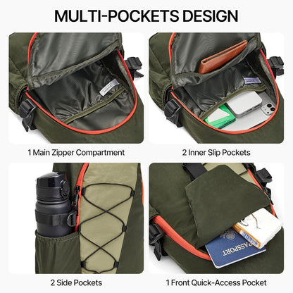RFID Blocking Sling Bag for Men Women, Crossbody Bags Hiking Travel | Lightweight Water-repellent Nylon Sling Bag, Strap Phone Holder, Quick-release Buckle, Dark Green