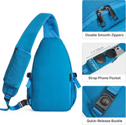 RFID Blocking Sling Bag for Men Women, Crossbody Bags Hiking Travel | Lightweight Water-repellent Nylon Sling Bag, Strap Phone Holder, Quick-release Buckle, Dark Green