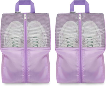 Shoe Bags For Travel, Used As For Storage or Shoe Travel Bag, Space Saving When Travelling With This Travel Shoe Bags For Packing, Waterproof Nylon Sneaker Bag. (Light Purple, 2 Pack, Medium)