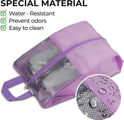 Shoe Bags For Travel, Used As For Storage or Shoe Travel Bag, Space Saving When Travelling With This Travel Shoe Bags For Packing, Waterproof Nylon Sneaker Bag. (Light Purple, 2 Pack, Medium)