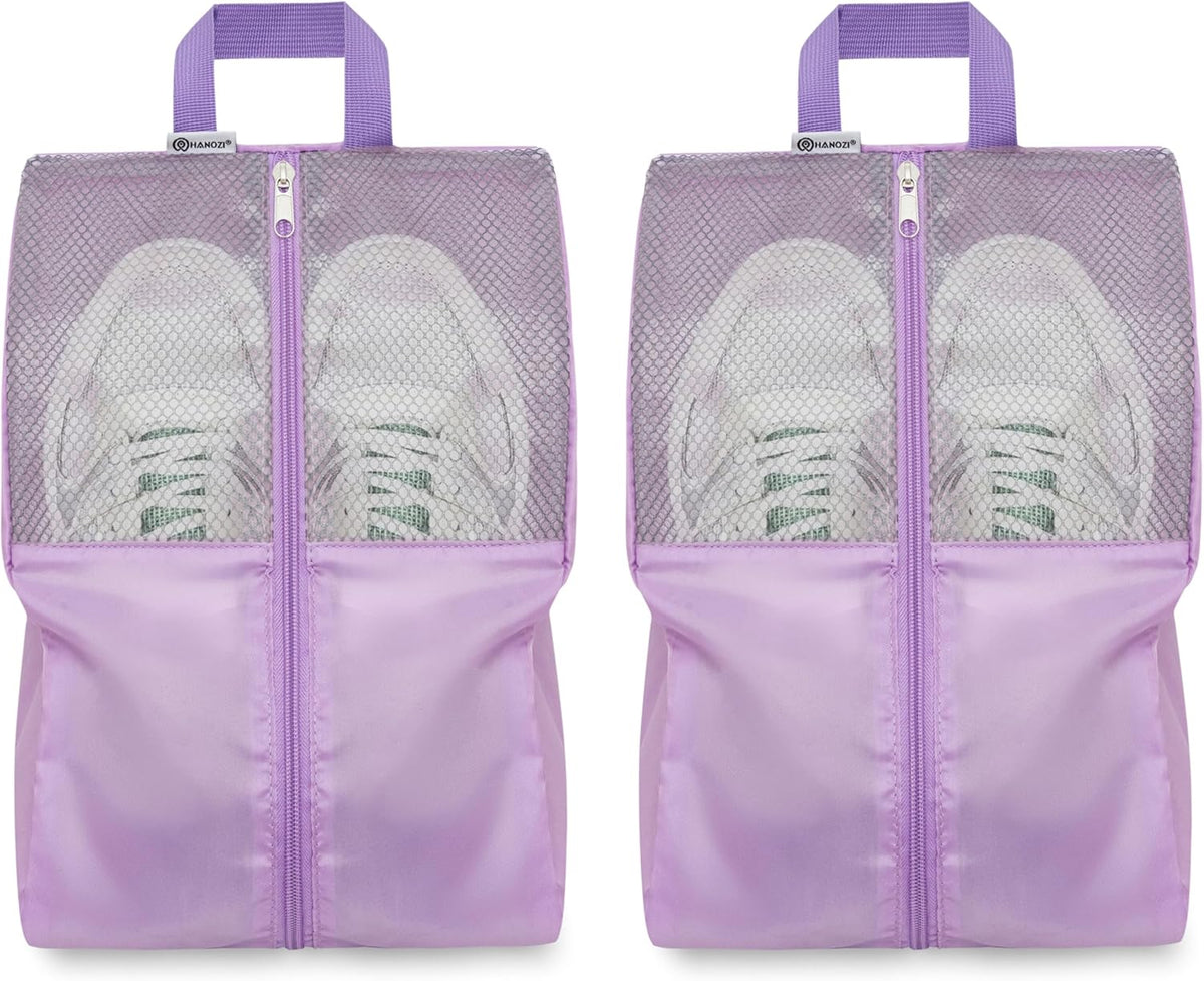 Shoe Bags For Travel, Used As For Storage or Shoe Travel Bag, Space Saving When Travelling With This Travel Shoe Bags For Packing, Waterproof Nylon Sneaker Bag. (Light Purple, 2 Pack, Medium)