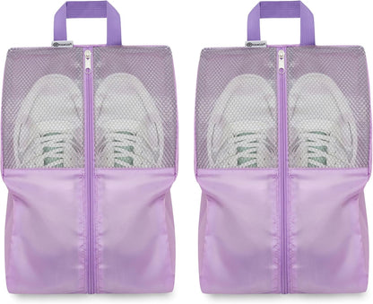 Shoe Bags For Travel, Used As For Storage or Shoe Travel Bag, Space Saving When Travelling With This Travel Shoe Bags For Packing, Waterproof Nylon Sneaker Bag. (Light Purple, 2 Pack, Medium)