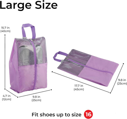 Shoe Bags For Travel, Used As For Storage or Shoe Travel Bag, Space Saving When Travelling With This Travel Shoe Bags For Packing, Waterproof Nylon Sneaker Bag. (Light Purple, 2 Pack, Medium)