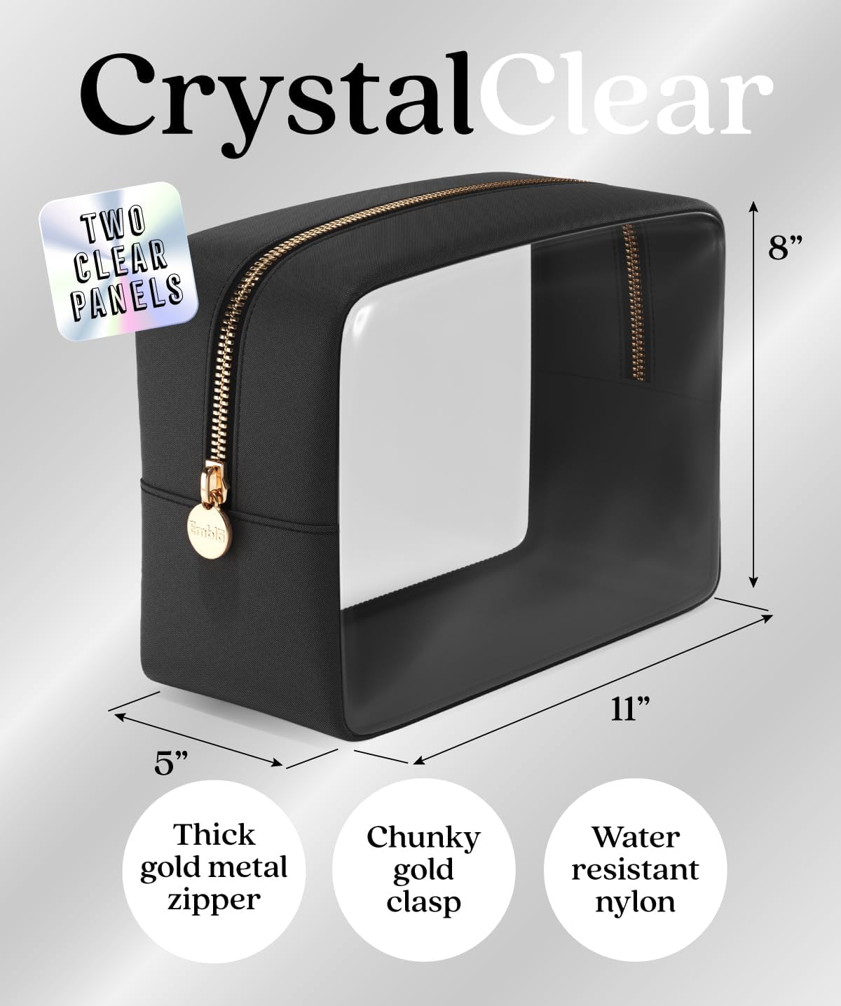 Makeup Bag for Women, Travel Cosmetic Organizer, Waterproof Toiletry Pouch | 2-Sided Clear Small Nylon/PVC Cosmetic Bag with Zipper, Waterproof Beauty Pouch for Purse, Travel Essentials, Make up Case