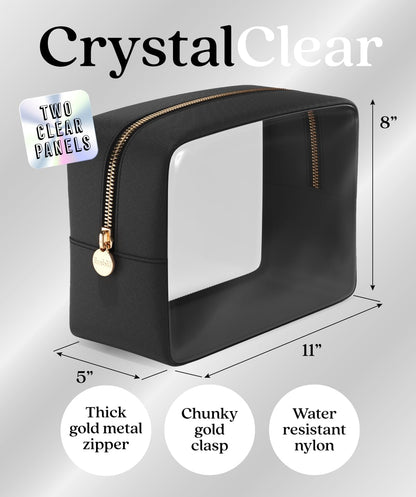 Makeup Bag for Women, Travel Cosmetic Organizer, Waterproof Toiletry Pouch | 2-Sided Clear Small Nylon/PVC Cosmetic Bag with Zipper, Waterproof Beauty Pouch for Purse, Travel Essentials, Make up Case