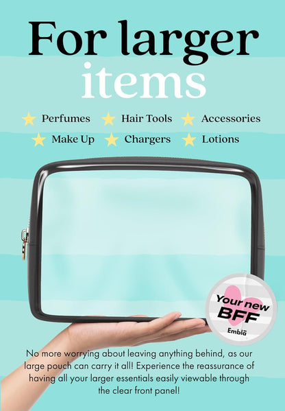 Makeup Bag for Women, Travel Cosmetic Organizer, Waterproof Toiletry Pouch | 2-Sided Clear Small Nylon/PVC Cosmetic Bag with Zipper, Waterproof Beauty Pouch for Purse, Travel Essentials, Make up Case