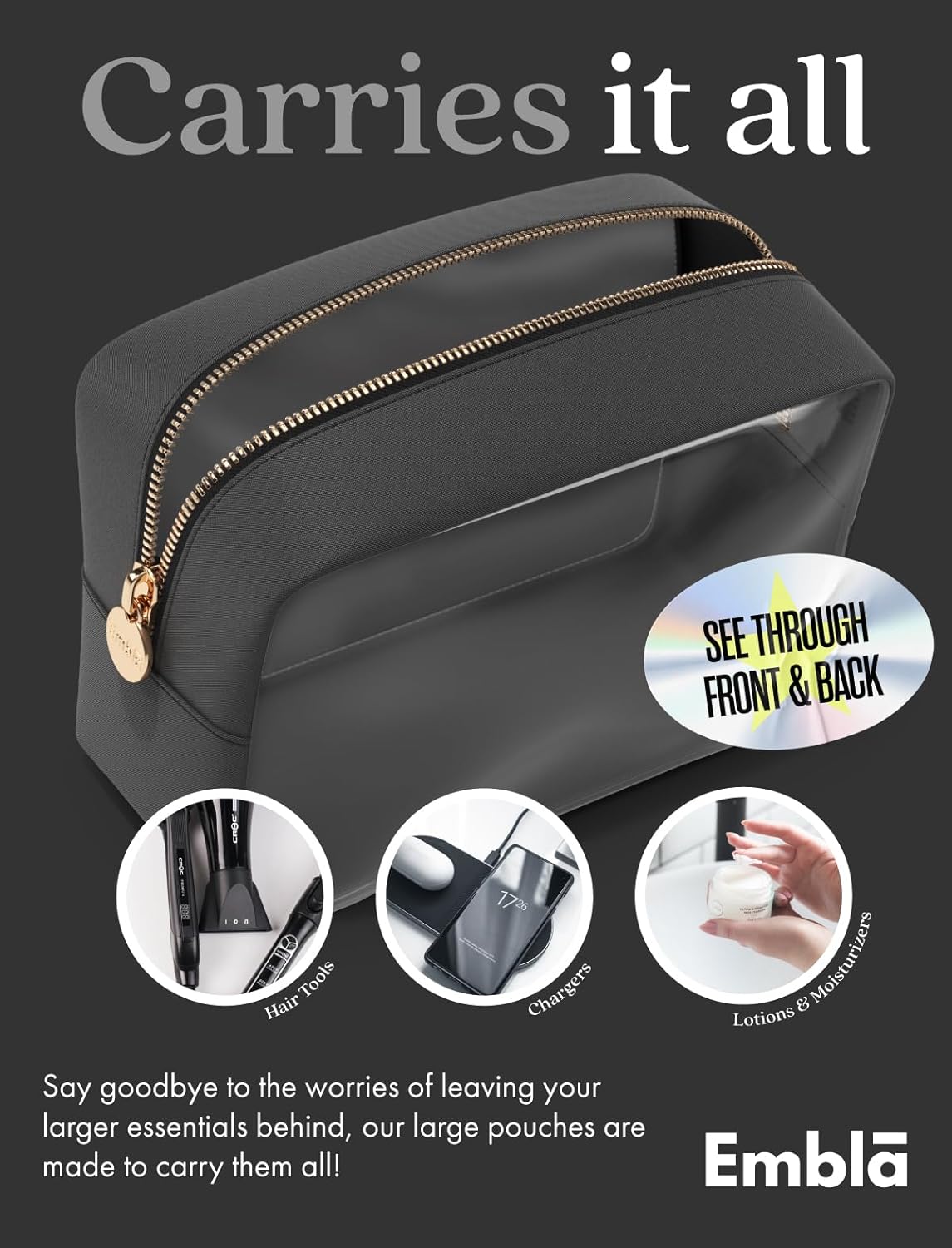 Makeup Bag for Women, Travel Cosmetic Organizer, Waterproof Toiletry Pouch | 2-Sided Clear Small Nylon/PVC Cosmetic Bag with Zipper, Waterproof Beauty Pouch for Purse, Travel Essentials, Make up Case