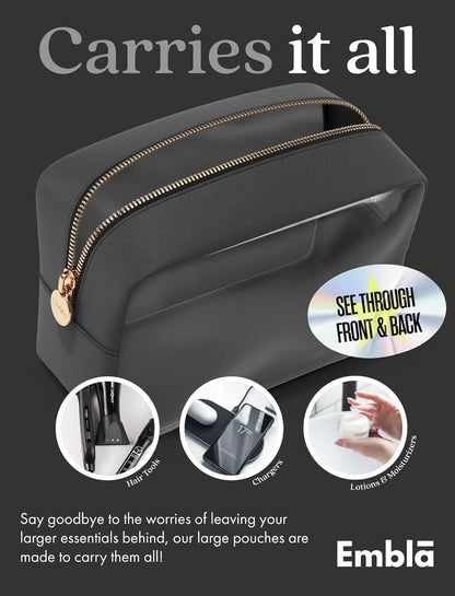 Makeup Bag for Women, Travel Cosmetic Organizer, Waterproof Toiletry Pouch | 2-Sided Clear Small Nylon/PVC Cosmetic Bag with Zipper, Waterproof Beauty Pouch for Purse, Travel Essentials, Make up Case