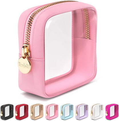 Makeup Bag for Women, Travel Cosmetic Organizer, Waterproof Toiletry Pouch | 2-Sided Clear Small Nylon/PVC Cosmetic Bag with Zipper, Waterproof Beauty Pouch for Purse, Travel Essentials, Make up Case