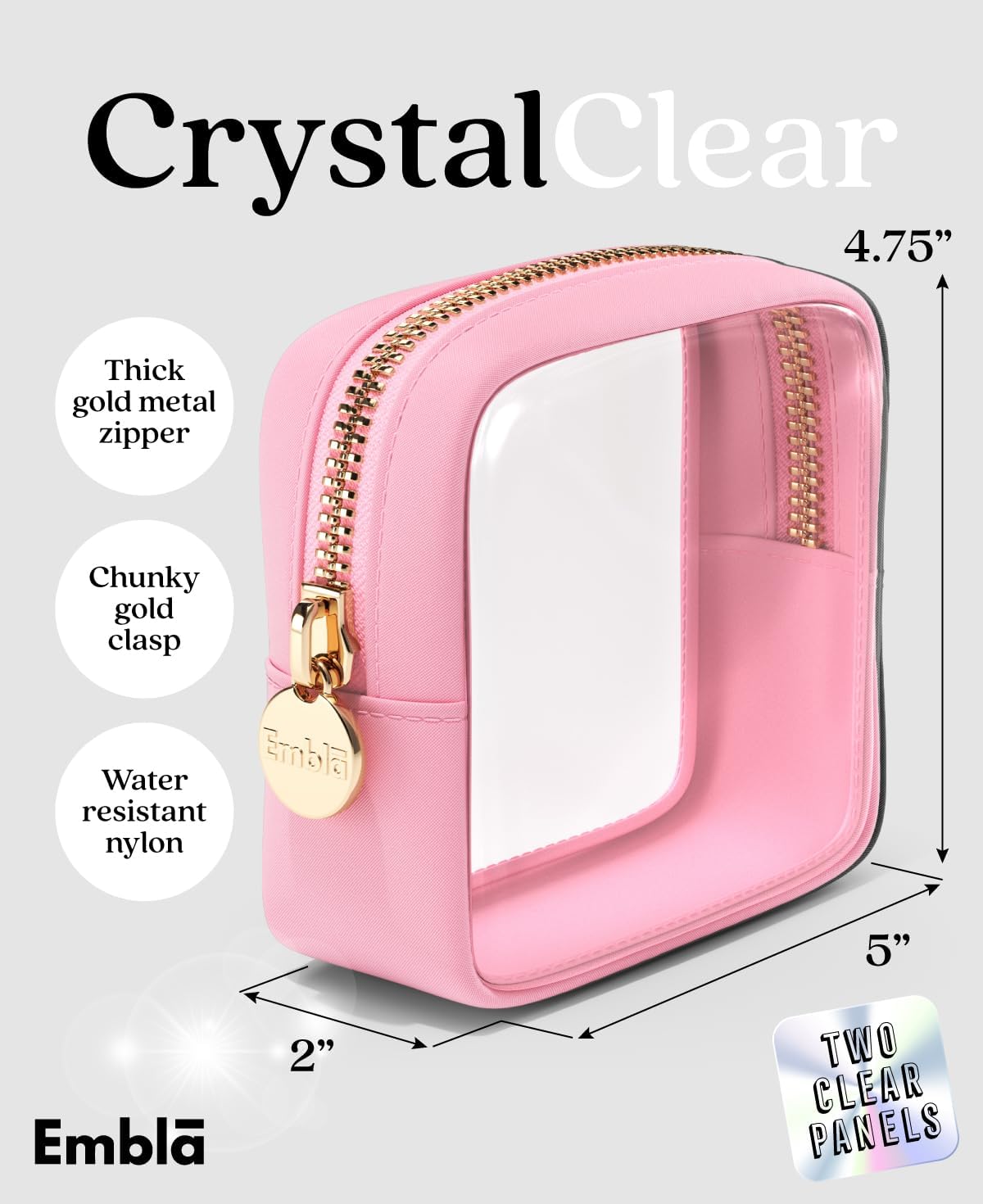Makeup Bag for Women, Travel Cosmetic Organizer, Waterproof Toiletry Pouch | 2-Sided Clear Small Nylon/PVC Cosmetic Bag with Zipper, Waterproof Beauty Pouch for Purse, Travel Essentials, Make up Case