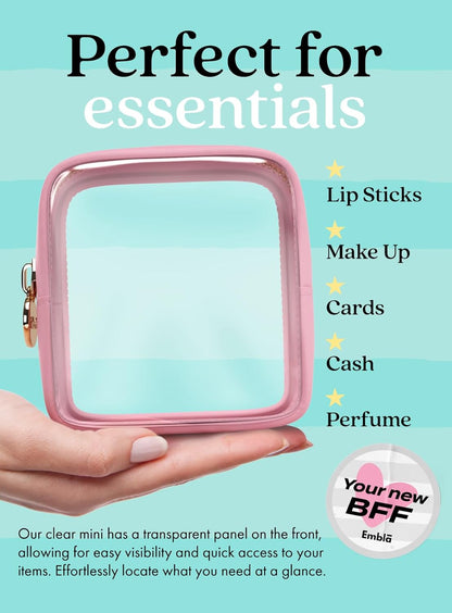 Makeup Bag for Women, Travel Cosmetic Organizer, Waterproof Toiletry Pouch | 2-Sided Clear Small Nylon/PVC Cosmetic Bag with Zipper, Waterproof Beauty Pouch for Purse, Travel Essentials, Make up Case