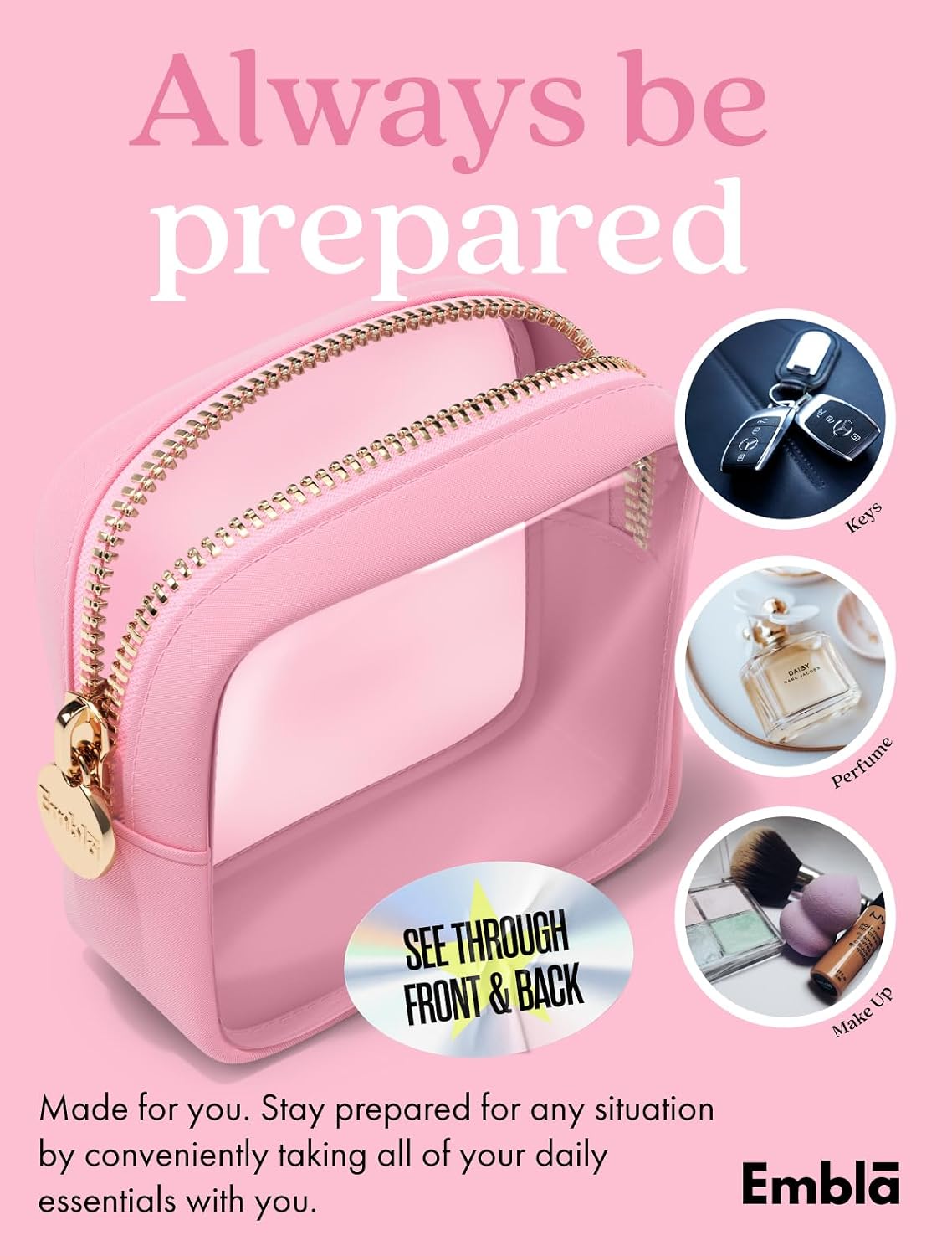 Makeup Bag for Women, Travel Cosmetic Organizer, Waterproof Toiletry Pouch | 2-Sided Clear Small Nylon/PVC Cosmetic Bag with Zipper, Waterproof Beauty Pouch for Purse, Travel Essentials, Make up Case