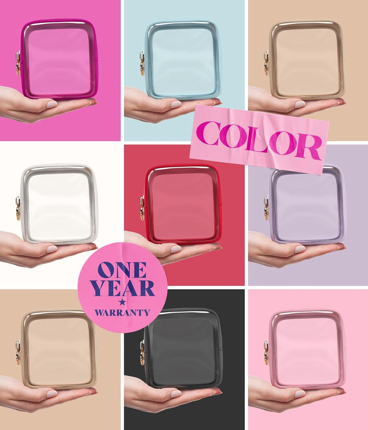 Makeup Bag for Women, Travel Cosmetic Organizer, Waterproof Toiletry Pouch | 2-Sided Clear Small Nylon/PVC Cosmetic Bag with Zipper, Waterproof Beauty Pouch for Purse, Travel Essentials, Make up Case