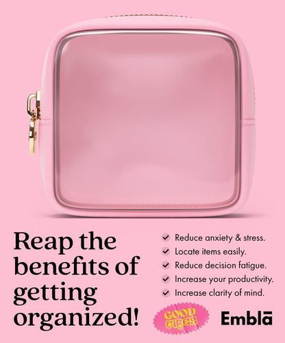 Makeup Bag for Women, Travel Cosmetic Organizer, Waterproof Toiletry Pouch | 2-Sided Clear Small Nylon/PVC Cosmetic Bag with Zipper, Waterproof Beauty Pouch for Purse, Travel Essentials, Make up Case