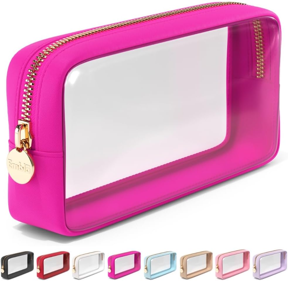 Makeup Bag for Women, Travel Cosmetic Organizer, Waterproof Toiletry Pouch | 2-Sided Clear Small Nylon/PVC Cosmetic Bag with Zipper, Waterproof Beauty Pouch for Purse, Travel Essentials, Make up Case