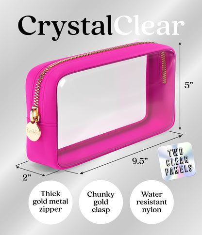 Makeup Bag for Women, Travel Cosmetic Organizer, Waterproof Toiletry Pouch | 2-Sided Clear Small Nylon/PVC Cosmetic Bag with Zipper, Waterproof Beauty Pouch for Purse, Travel Essentials, Make up Case