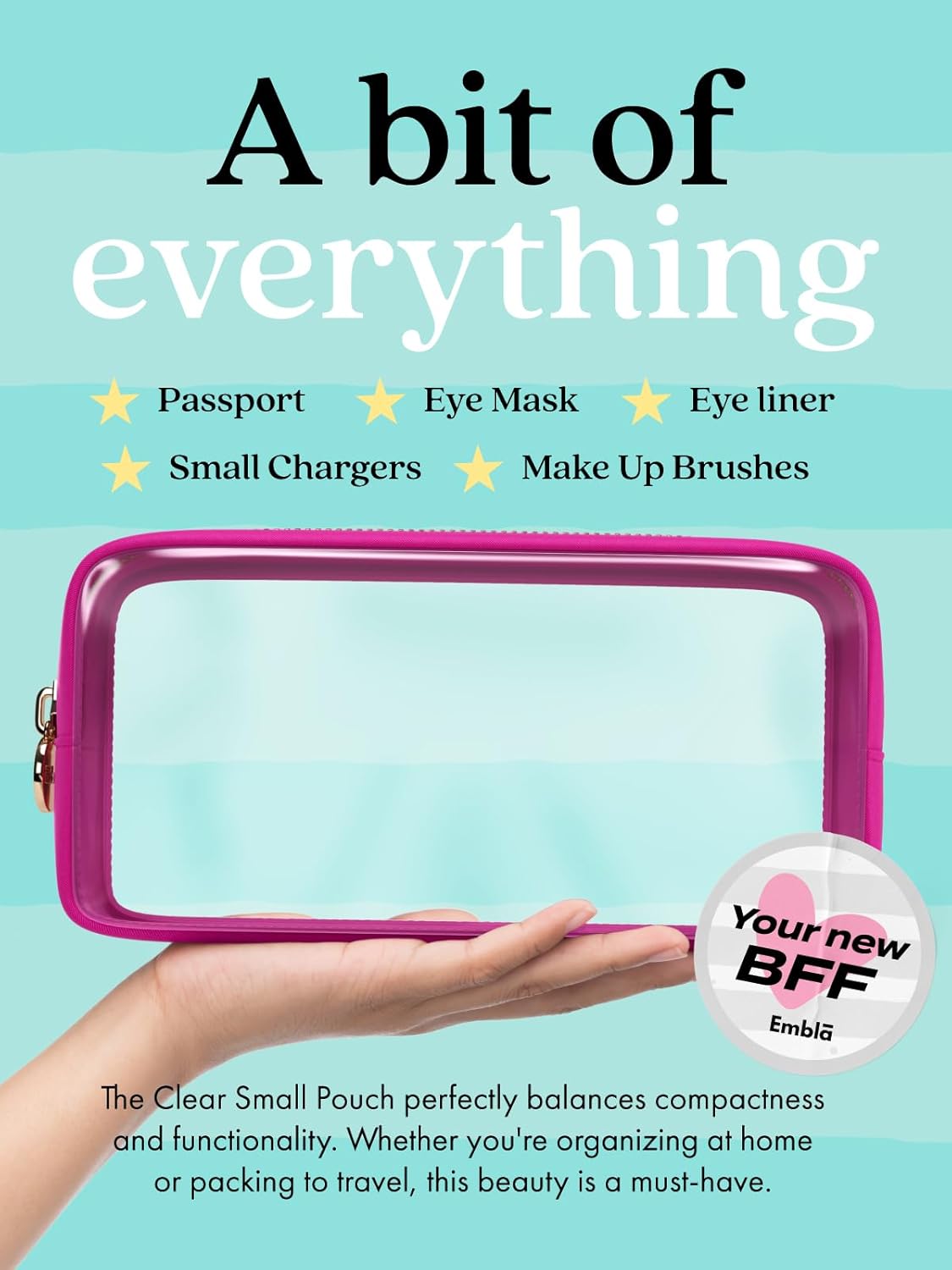 Makeup Bag for Women, Travel Cosmetic Organizer, Waterproof Toiletry Pouch | 2-Sided Clear Small Nylon/PVC Cosmetic Bag with Zipper, Waterproof Beauty Pouch for Purse, Travel Essentials, Make up Case