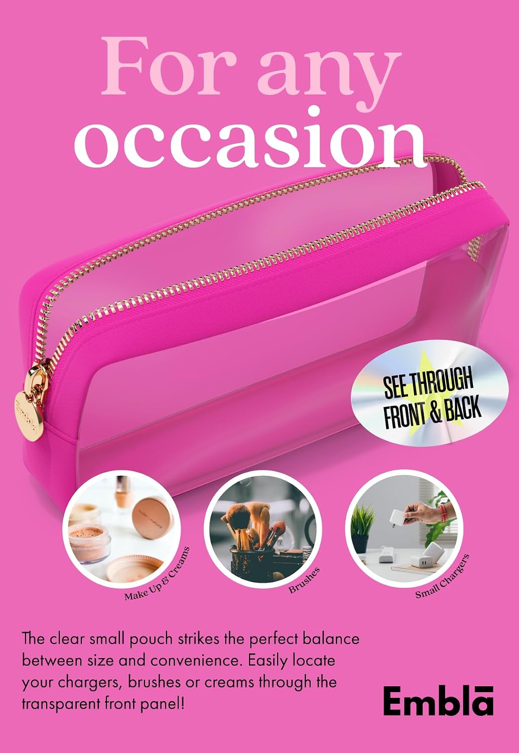 Makeup Bag for Women, Travel Cosmetic Organizer, Waterproof Toiletry Pouch | 2-Sided Clear Small Nylon/PVC Cosmetic Bag with Zipper, Waterproof Beauty Pouch for Purse, Travel Essentials, Make up Case