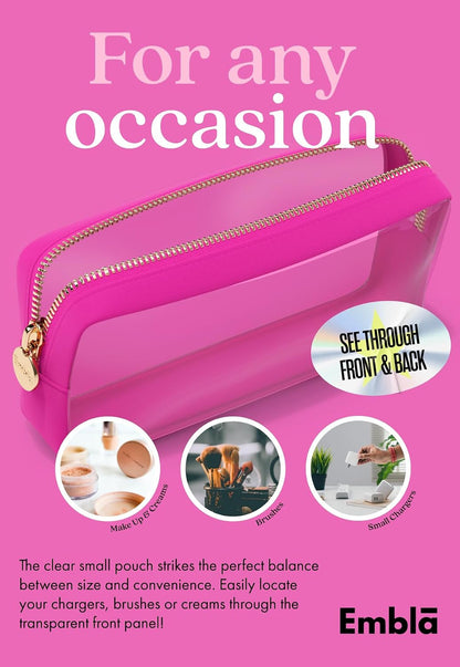 Makeup Bag for Women, Travel Cosmetic Organizer, Waterproof Toiletry Pouch | 2-Sided Clear Small Nylon/PVC Cosmetic Bag with Zipper, Waterproof Beauty Pouch for Purse, Travel Essentials, Make up Case