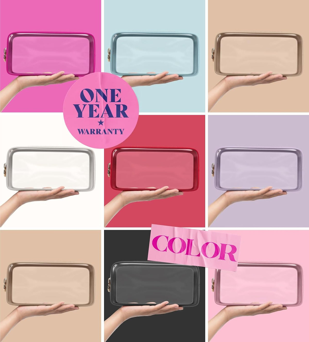 Makeup Bag for Women, Travel Cosmetic Organizer, Waterproof Toiletry Pouch | 2-Sided Clear Small Nylon/PVC Cosmetic Bag with Zipper, Waterproof Beauty Pouch for Purse, Travel Essentials, Make up Case