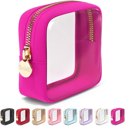 Makeup Bag for Women, Travel Cosmetic Organizer, Waterproof Toiletry Pouch | 2-Sided Clear Small Nylon/PVC Cosmetic Bag with Zipper, Waterproof Beauty Pouch for Purse, Travel Essentials, Make up Case