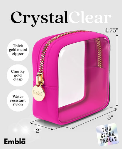 Makeup Bag for Women, Travel Cosmetic Organizer, Waterproof Toiletry Pouch | 2-Sided Clear Small Nylon/PVC Cosmetic Bag with Zipper, Waterproof Beauty Pouch for Purse, Travel Essentials, Make up Case