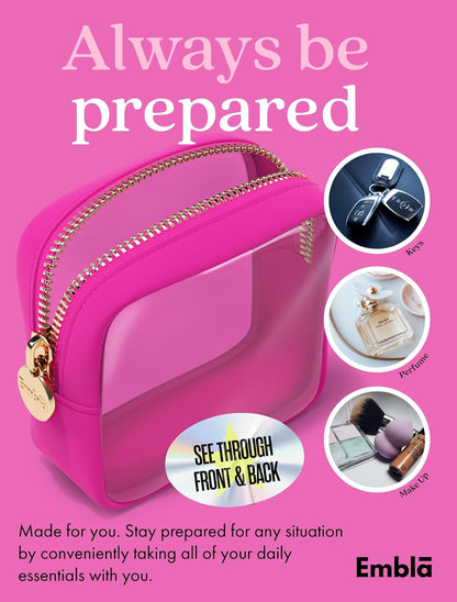 Makeup Bag for Women, Travel Cosmetic Organizer, Waterproof Toiletry Pouch | 2-Sided Clear Small Nylon/PVC Cosmetic Bag with Zipper, Waterproof Beauty Pouch for Purse, Travel Essentials, Make up Case
